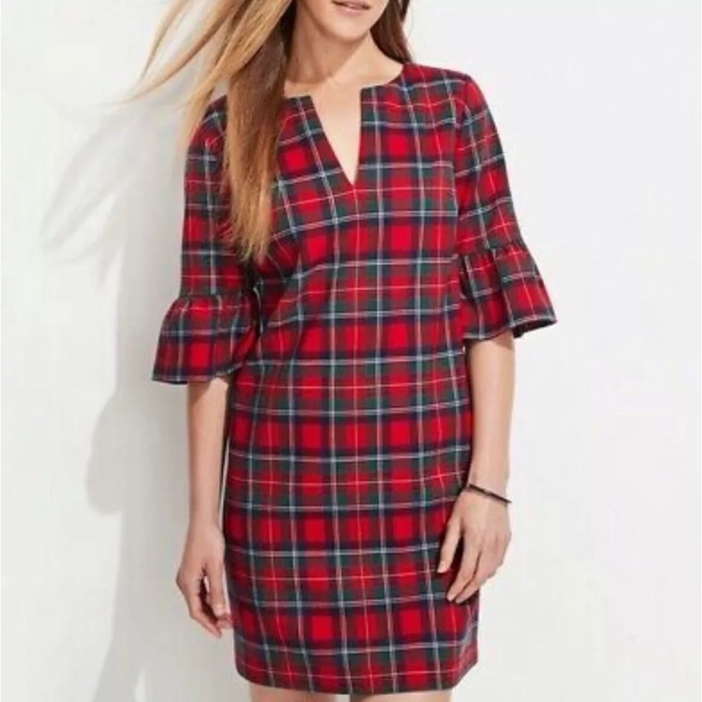 NEW Vineyard Vines Plaid Greenwich Flutter Sleeve Dress Red Velvet 8 Holiday